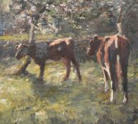 Harry Fidler (1856-1935), 'Nearly Milking Time'. A study of cows in a field, oil on canvas, signed