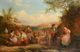 Trevor Haddon, a group of young women seated near a well chatting, a man with his donkey talking