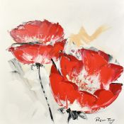 Peter Tang (20th Century), a study of red flowers, acrylic on canvas, signed, 31.5