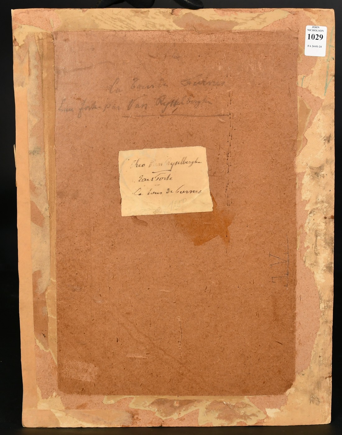 Attributed to Theo van Rysselberghe, an etching of a church tower and terrace, 13.75" x 10" (35 x - Image 4 of 4