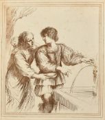 William Wynne Ryland after Guercino, an 18th Century etching of figures at a well, 10