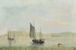 Adolphus Knell (19th Century), ships off a headland under moonlit sky, oil on board, signed, 4