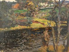 Vereker Monteith Hamilton (1856-1931), a gentleman salmon fisher on the banks of a churning river,