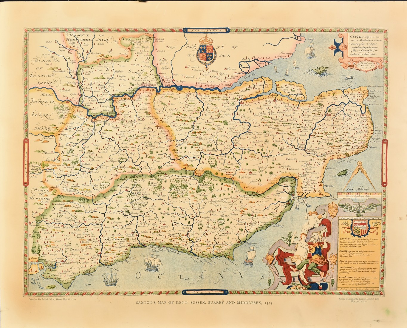 Robert Morden, 'England', a hand coloured map, 14.5" x 16.5" (37 x 42cm), along with a hand coloured - Image 7 of 8