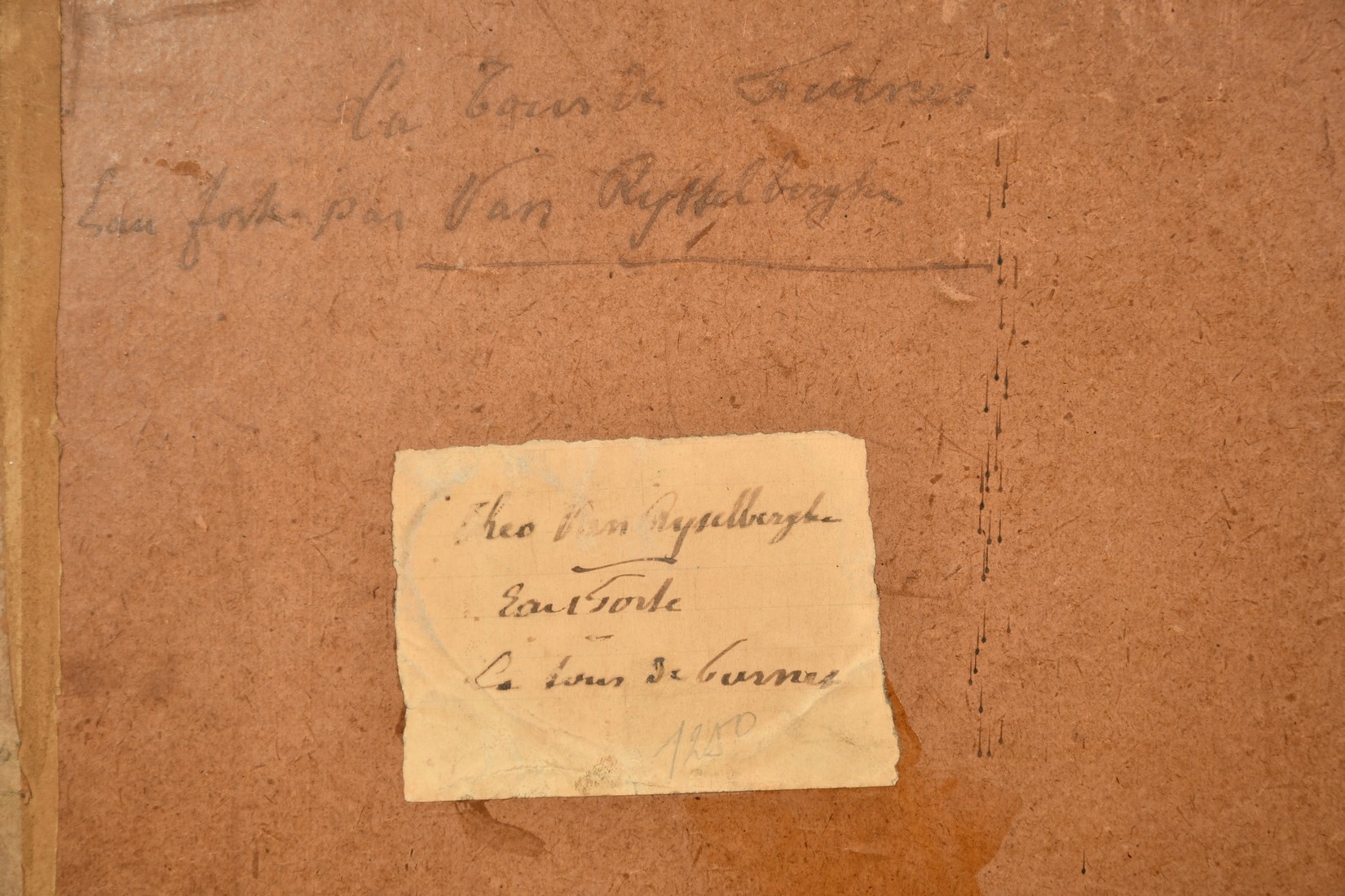 Attributed to Theo van Rysselberghe, an etching of a church tower and terrace, 13.75" x 10" (35 x - Image 3 of 4