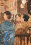 Manner of Walter Sickert, women seated inside a room, oil on board, signed with initials DP, 8