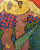 Kanwaldeep Singh Kang 'Nicks', (1964-2007), two female nudes with stylised hair against a