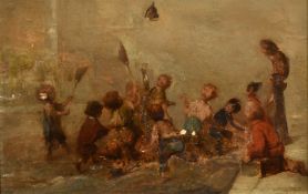 Albert Ludovici (late 19th Century), children playing in a street, oil on panel, signed, 5.5