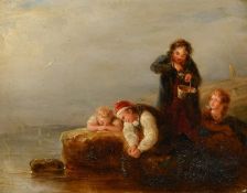 Circle of William Collins (19th Century), children crabbing, oil on panel, 6