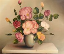 George Leslie Reekie (20th Century), a still life of roses, oil on canvas, signed and dated 57,