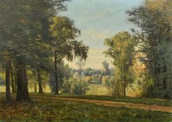 Kuwasseg, 19th Century, a view through trees in a parkland setting, oil on canvas, signed, 16