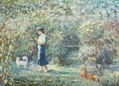 Paula Nightingale (b. 1937), 'Summer Barefoot in the Garden', oil on canvas, signed, 30