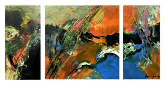 Pascal Magis (1955-2011) French, an abstract triptych, oil on canvas, signed, the central panel