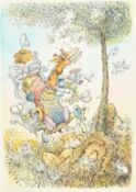 Nick Lyons (20/21st Century), a giraffe as a one-man band being chased by bees with sleeping lions
