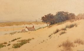 William Samuel Parkyn (1875-1949), cottage amongst dunes by an estuary, watercolour, signed, 11