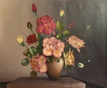 George Leslie Reekie (20th Century), a still life of roses in a vase, oil on canvas, signed and