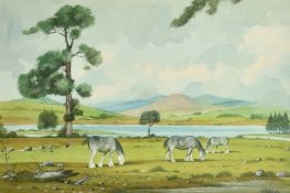 Bryan Conway (20th Century), 'Clydesdale Horses, Argyll', watercolour, signed, 14