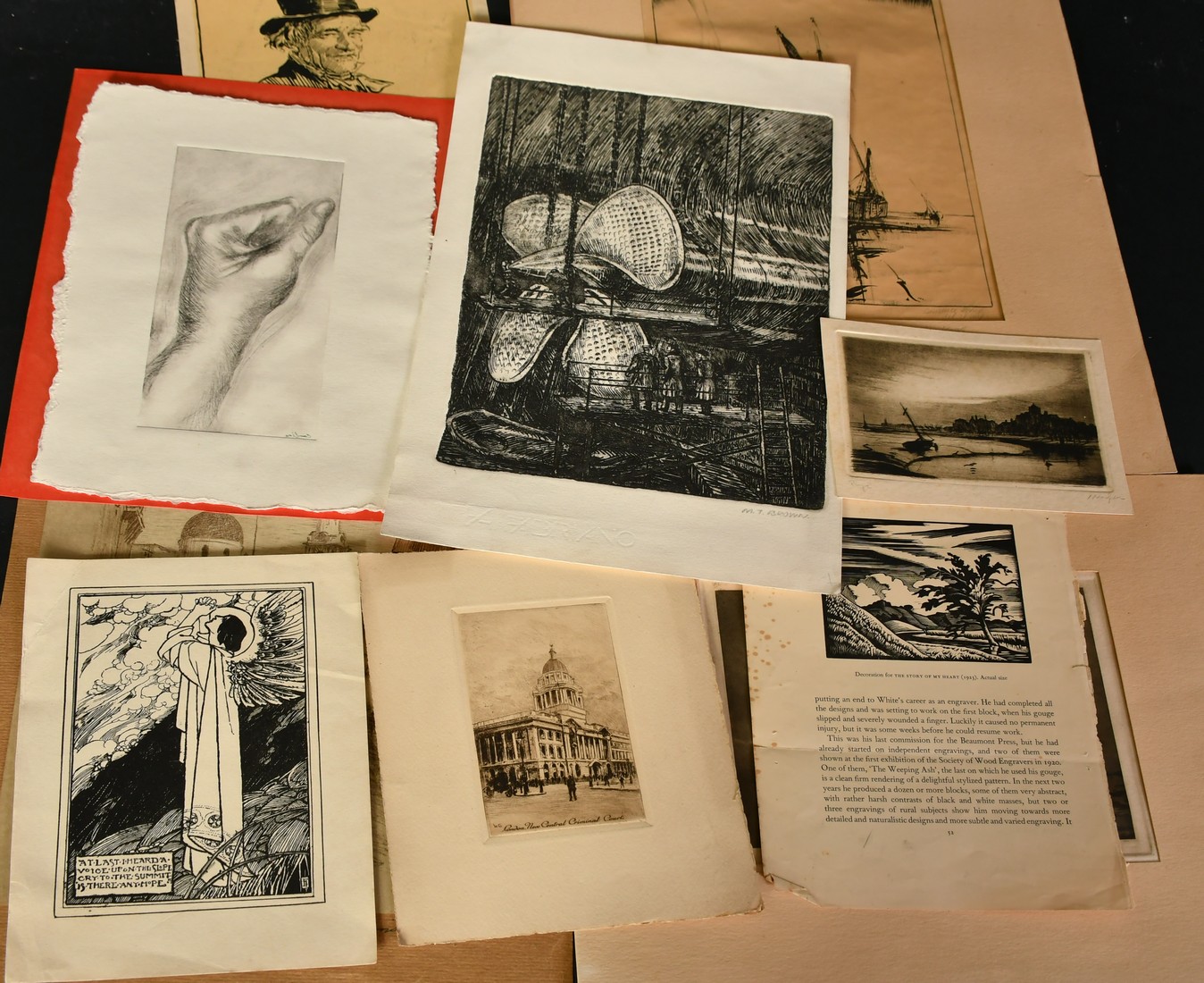 A collection of mainly 20th Century etchings, wood engravings and lithographs. Various subjects, - Image 2 of 2