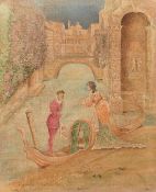 English School, Circa 1900, young lovers on a gondola in Venice, oil on canvas laid down, signed