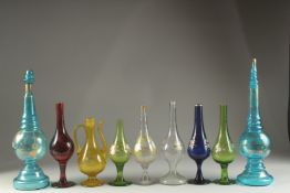 A COLLECTION OF NINE 19TH CENTURY OTTOMAN TURKISH GLASS ROSEWATER SPRINKLERS, (9).
