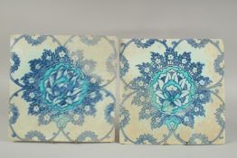 TWO EARLY 17TH CENTURY OTTOMAN IZNIK TILES, depicting a large lotus flower, (2).