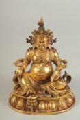 A TIBETAN HEAVY ALLOY FIGURE OF ZAMBALA BUDDHIST (GOD OF WEALTH), 15cm high.