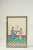A 19TH CENTURY CHINESE PITH PAINTING, depicting a female dignitary and attendant, framed and glazed,