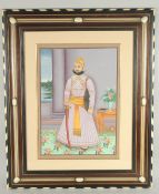 AN EARLY 20TH CENTURY PAINTING OF AN INDIAN RULER, framed and glazed, image 50cm x 35.5cm.