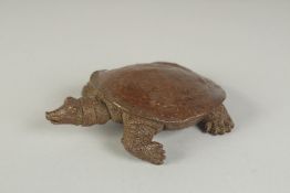 A JAPANESE BRONZE OKIMONO OF A TORTOISE, 9cm long.