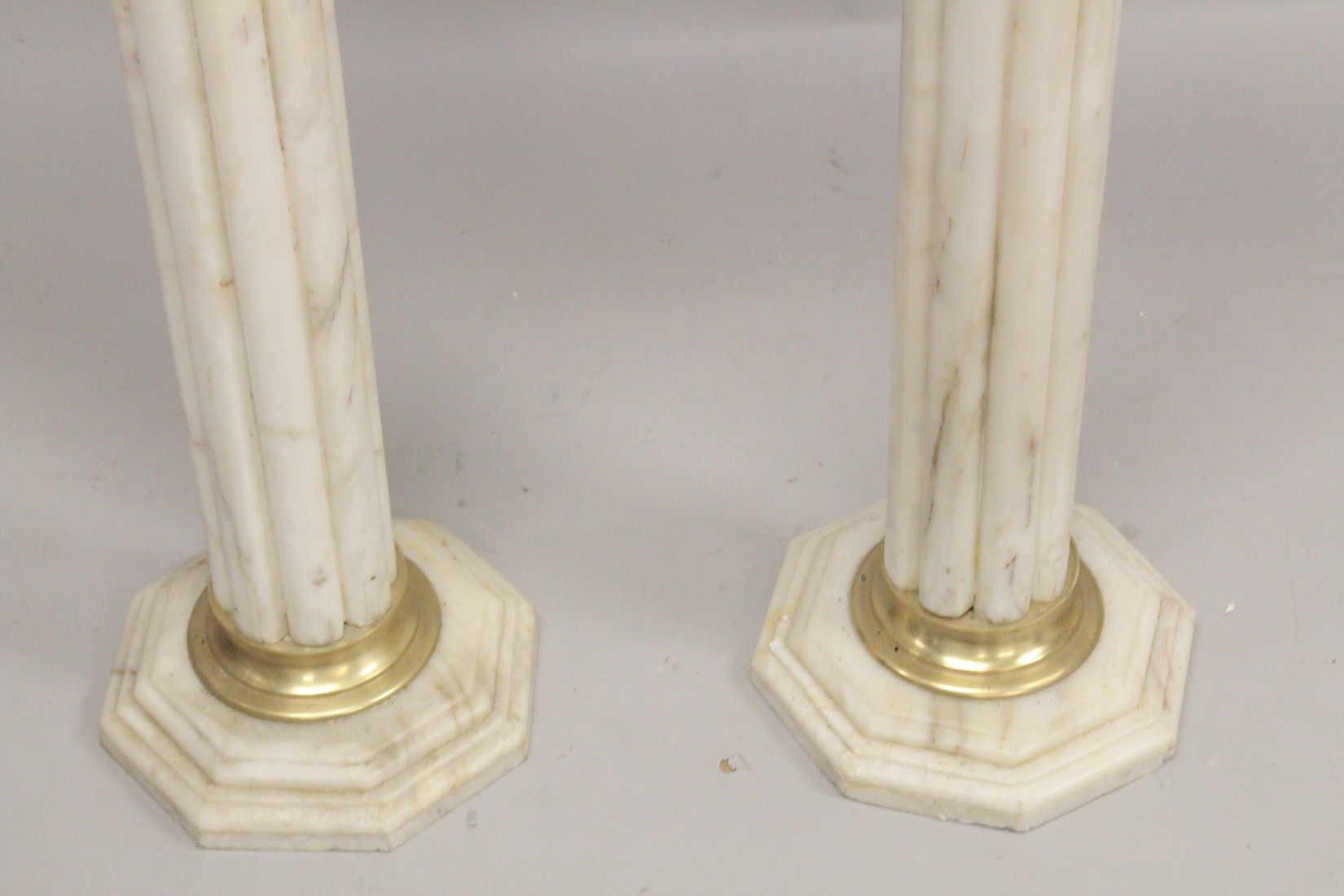 A GOOD PAIR OF WHITE MARBLE CLUSTER COLUMNS with octagonal tops and bases. 3ft 4ins high. - Image 2 of 3