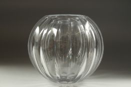 A LARGE ROGASKA CRYSTAL GLASS BULBUS VASE Signed, 7ins hign in a display box.