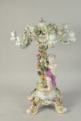 A SUPERB MEISSEN PORCELAIN CANDELABRA MUDEL VON ERNST, AUGUST LEUTERITZ.1862 -1885. The stem with