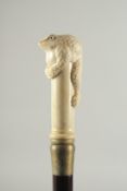 A CARVED BONE HANDLE WALKING STICK 