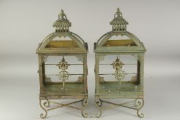 A PAIR OF RECTANGULAR COPPER LANTERNS 1ft 9ins high.