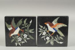 A SMALL PAIR OF PIETRA DURA SQUARES. 4ins.