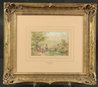 ATTIBUTED TO MYLES BIRKET FOSTER Children gathered in a field with sheep beyond, watercolour.