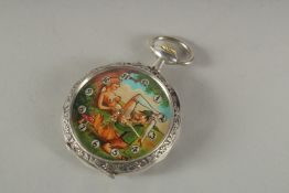 A SILVER EROTIC POCKET WATCH.