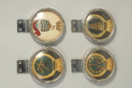 A SET OF FOUR CHROME BEDULAGH CAR MASCOTS: HMS VICTORY, CANADA, GOSHAWK, DAEDALUS.