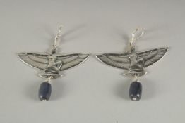 A PAIR OF DECO STYLE SILVER EARRINGS.