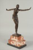 AFTER D. H. CHIPPARUS. A BRONZE DANCING GIRL. Signed, on a marble base. 19ins high.