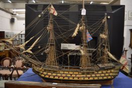 A model of a galleon on stand.