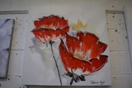 Peter Tang, colourful flowers, oil on canvas, stretchered but unframed.