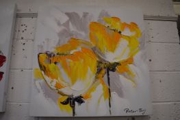 Peter Tang, colourful flowers, oil on canvas, stretchered but unframed.