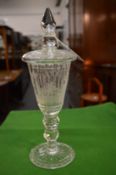 A good Continental engraved glass goblet and cover.