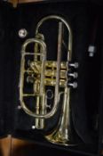 A cased trumpet.
