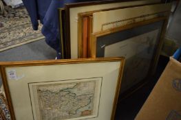 Seven various maps, mostly framed.