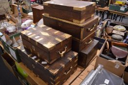 A collection of six Indian brass bound teak writing boxes etc.