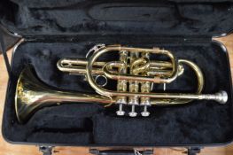A cased trumpet.