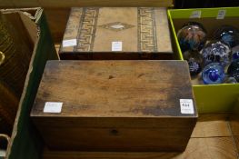 A mahogany tea caddy and a walnut sewing box.