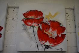 Peter Tang, colourful flowers, oil on canvas, stretchered but unframed.